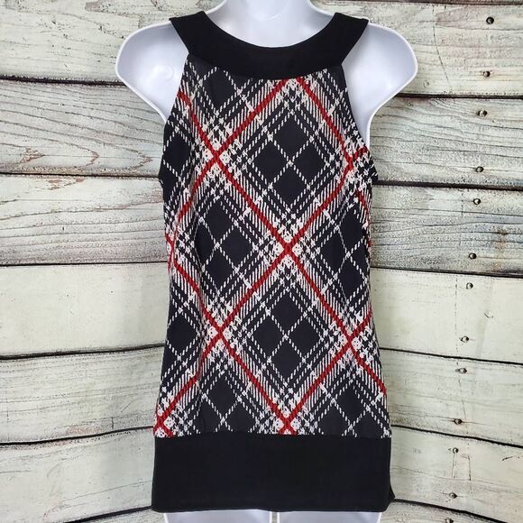 Maurices Women’s Red Black Plaid Sleeveless Blouse Top L - Picture 4 of 6